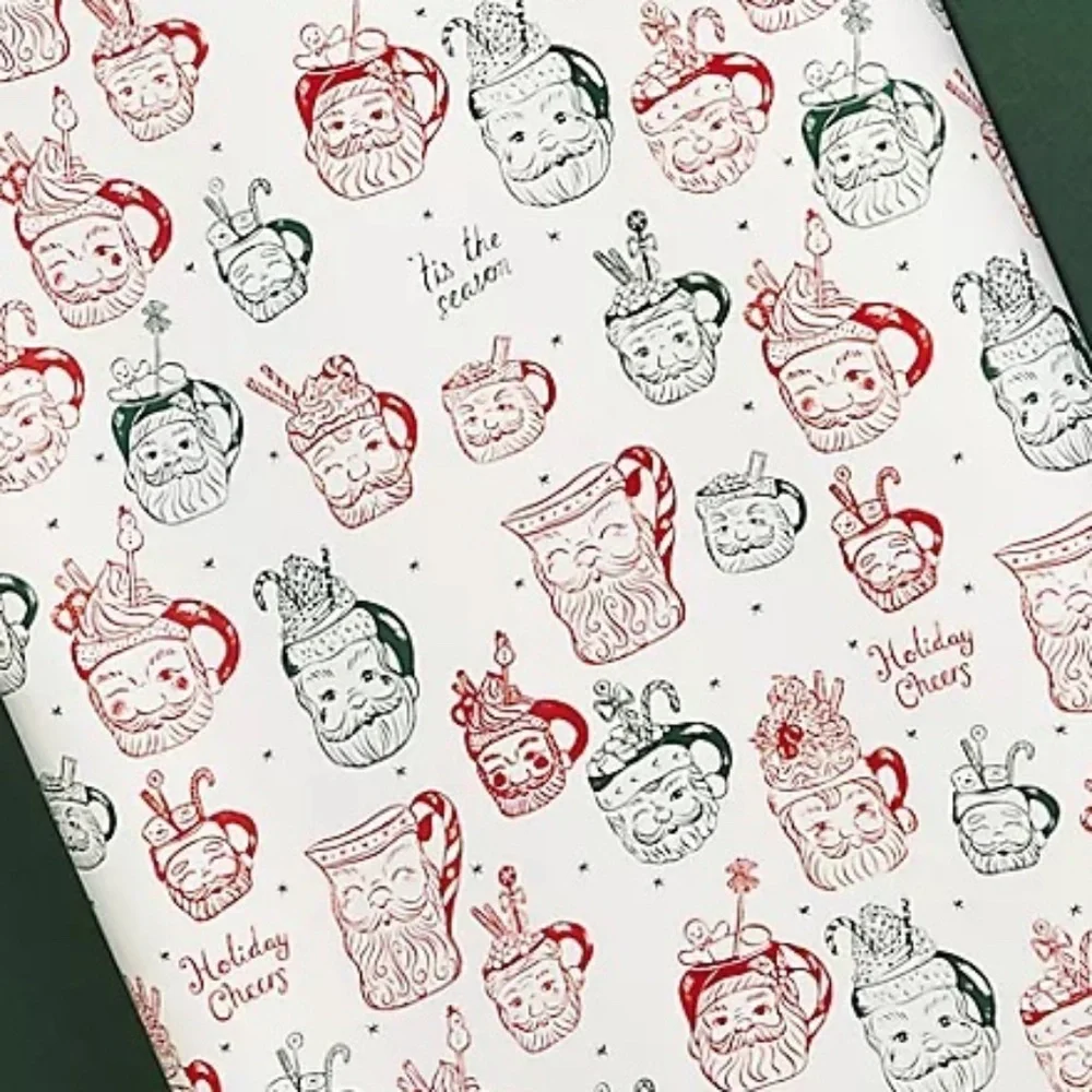NWT Anthropologie Louise Pretzel Santa Christmas Gift Wrap Wrapping Paper